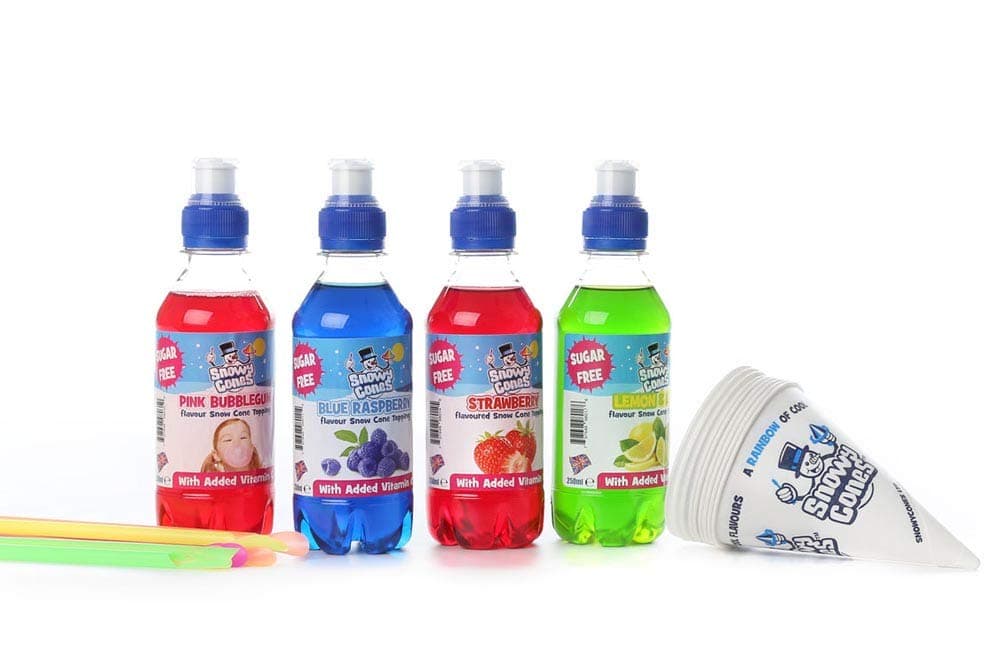 Snow Cone Syrup "Sugar Free" Flavour Syrup Not Slush, 4 x 250ml Pink Bubblegum, Blue Raspberry, Strawberry, Lemon & Lime