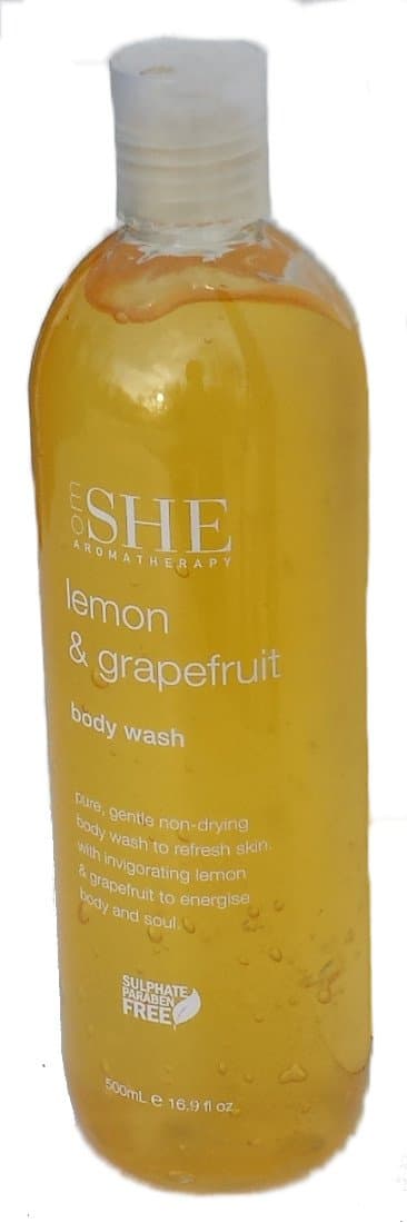 OM SHE Aromatherapy - Lemon & Grapefruit Body Wash 16.9 fl oz (500ml) - Paraben Free - Sulfate Free - Cruelty Free - No Harsh Chemicals - Aloe Vera - Rosehip Oil - Non Drying