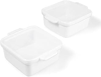 Souper Cubes Stoneware - 5" Square Baking Dish - Ceramic Baking Pan Set - Kitchen Essentials and Bakeware - Set of 2 - White