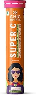 Super C - Natural Vitamin C & Zinc for Clear & Acne Free Skin | 1000mg Amla Extracts|For Women & All skin types| Orange Flavour | 20 Effervescent Tablets