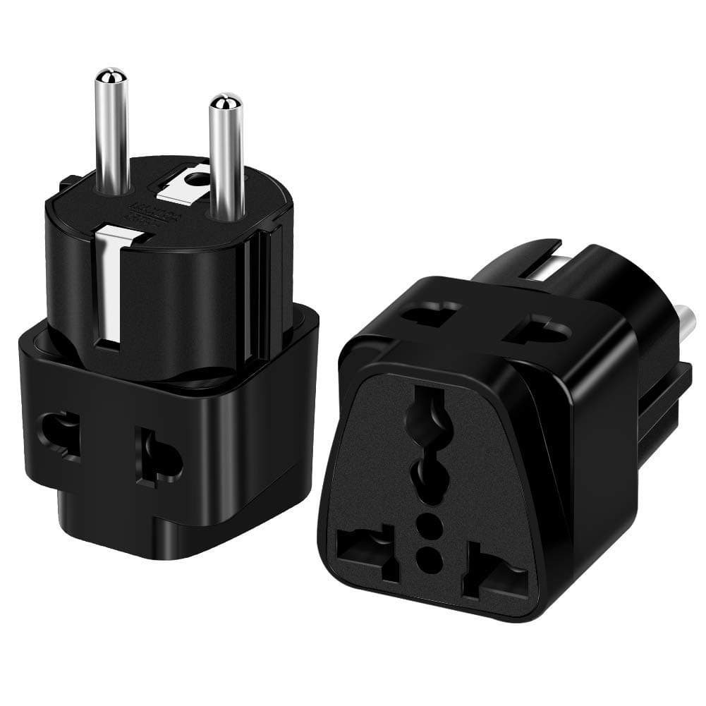 European Travel Plug Adapter, UROPHYLLA (Type E F) Schuko Plug Adapter, 2-in-1 Universal Plug Adapter for Germany France Spain Portugal Denmark Iceland Netherlands Finland Greece South-Korea, 2 Pack