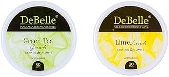 DeBelle Nail Polish Remover Wipes Combo of 2 - Green Tea Gush & Lime Lush |Acetone free| Enriched with jojoba Oil, Olive Oil &Vitamin E|(30 pads)
