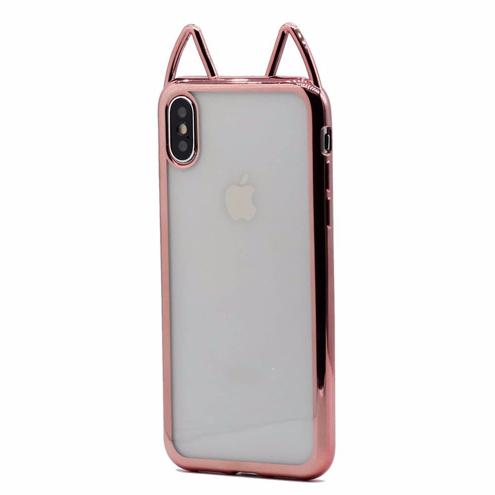 Keyihan iPhone XS/iPhone X Case Cover Cute Cat Ear Design Electroplate Chromed Edge Transparent Soft TPU Bumper Shell for NEW Apple iPhone X XS 5.8" (Rose Gold)
