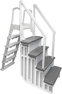 Aqua Select Anti-Slip in-Pool Steps with Outside Flip-Up Ladder | White/Gray Steps | for Above Ground Swimming Pools | Can Mount to Decks 48" to 54" H | Safety Stairs Capacity Up to 350 lbs