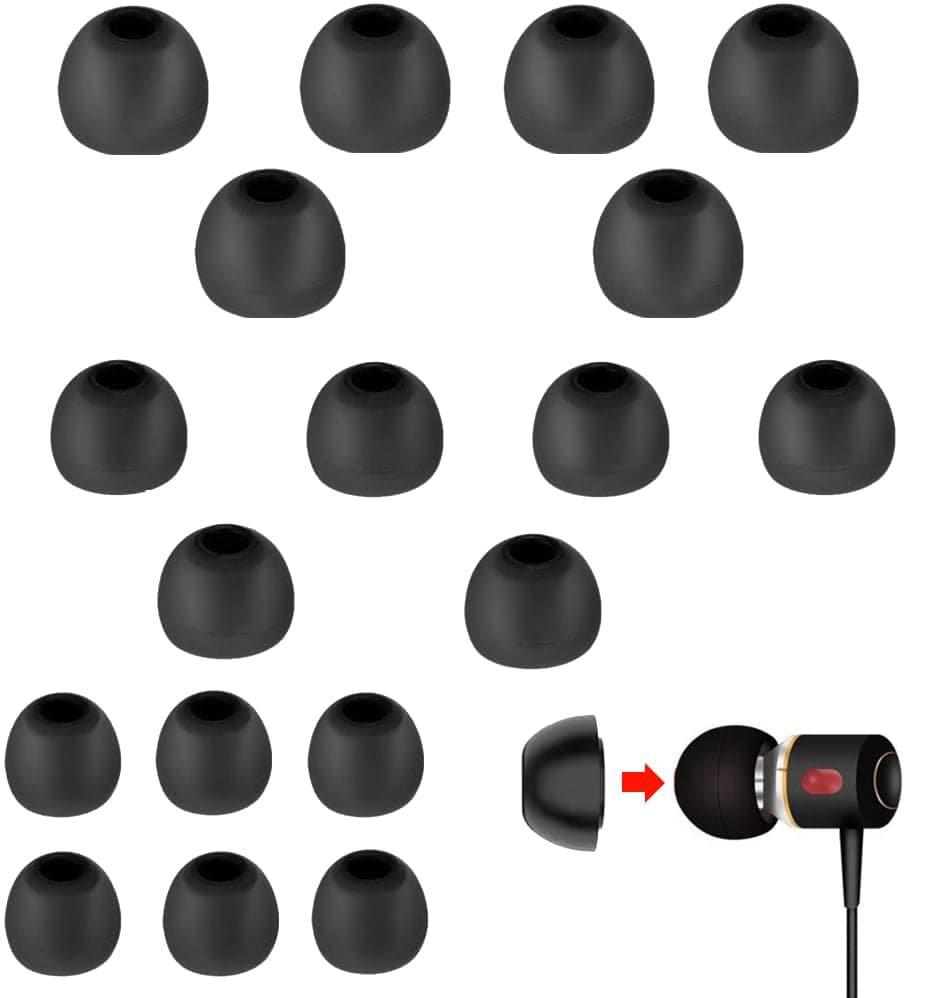 9 Pairs Silicone Earbud Tips, Replacement Earbuds, 3 Sizes (S/M/L), Compatible with In-Ear Headphones, Black