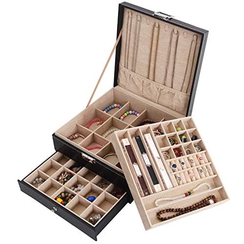 CGG 3 Layer Jewelry Box with Drawer Tray, Desktop Organizer Holder Earring Necklace Ring & Bracelet, Clear Jewelry Display Storage Case for Woman