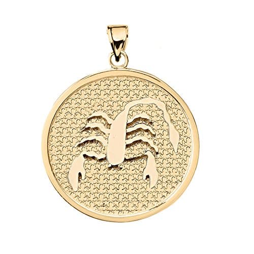 Solid 14k Yellow Gold Round Scorpio Zodiac Sign Pendant
