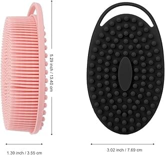 Soft Silicone Body Scrubber 3 PCS Silicone Body Shower, Silicone Loofah 2 in 4 Bath and Shampoo Brush, Body Scrubber Shower Cleaning Exfoliating Use for Sensitive Skin, Lather Well, Black,Pink,Green