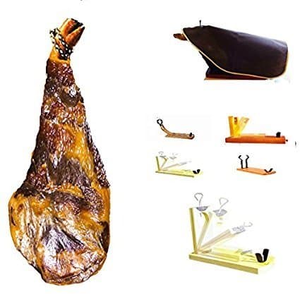Christmas Sales Gift Hamper 3PCS Set Spanish ham, Jamon Serrano Shoulder Reserva (Paleta) + Free Holder jamonero + ham Cover Cured 12 Months, Boxed Gift idea