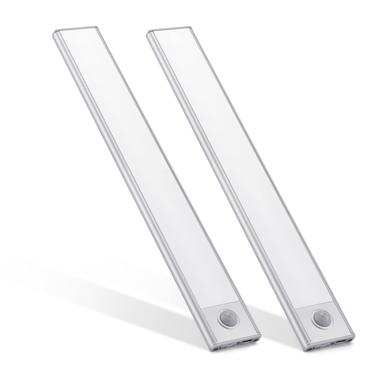 LUXJET Cool White Wardrobe Lights Rechargeable 2Pack LED Under Cupboard Kitchen Lights Motion Sensor [Energy Class A]
