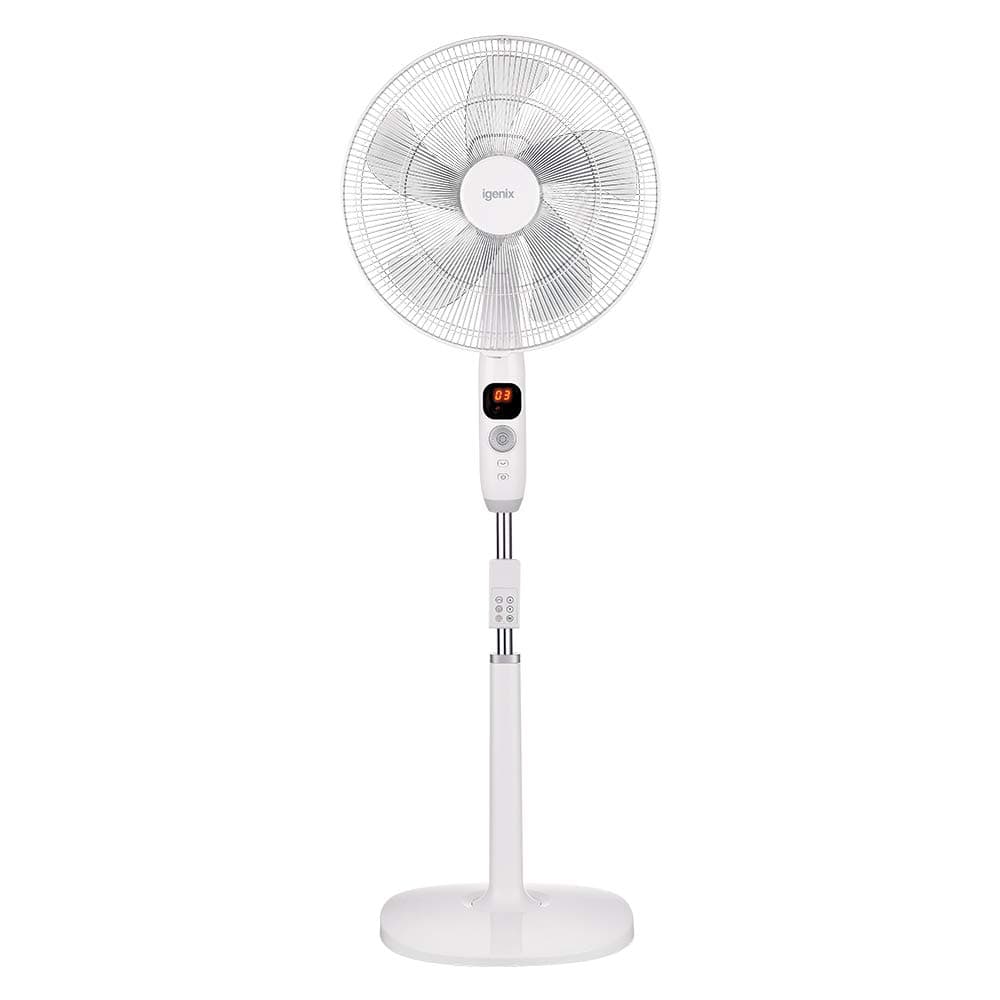 Igenix DF1670 Digital Pedestal Fan – 12 Speed Settings, Oscillating with Remote, LED Display, Timer & Silent/Natural Modes – Adjustable Cooling for Home & Office – White