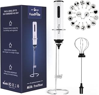 MF05 Rechargeable Milk Frother USB Charging Handheld Foam Maker with Stainless Balloon Whisk for Cappuccino, Latte, Bulletproof Coffee, Keto Diet, Protein Powder, Matcha (White)