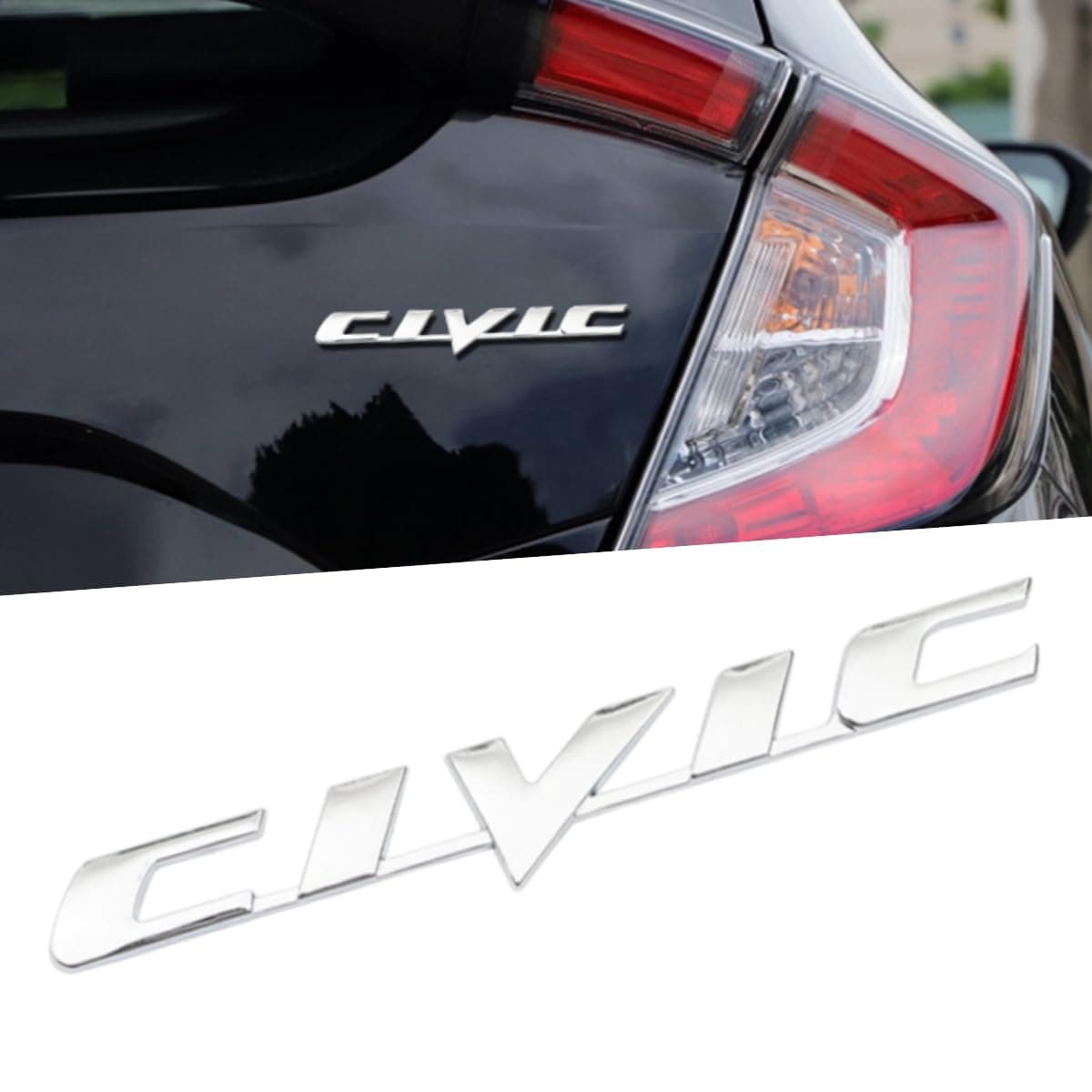 Car 3D Rear Tail Letter Emblem Replacement for Civic,Car Badge Decals Logo Trunk Decoration Emblem Modification Fit Civic 2006-2011 Accessories(Silver)