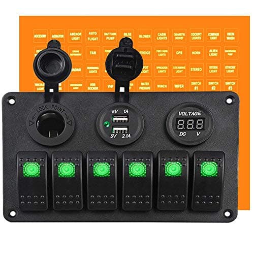 Frentaly LED Light S2 Waterproof Marine/Boat Car Switch Panel 6 Gang USB Charger Voltage Indicator Power Socket 4 pin On Off Rocker Switch