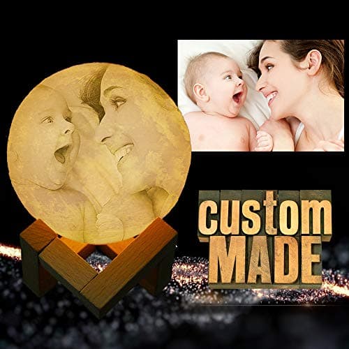 Custom Made 3D Moon Lamp Engraved with Your Picture Or Words as Perfect Gift 2-Color Changeable LED Moon Lamp with Stand & Touch Control 3D Printed Full Moon Light