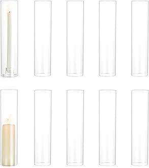 Hewory Hurricane Glass Candle Holders: 10 PCS Clear Open Ended Cylinder Candle Holder Sleeve for Candlestick Holders - Taper Candle Holder Bulk for Wedding Christmas Centerpiece Decor (D 2.5" x H 11")