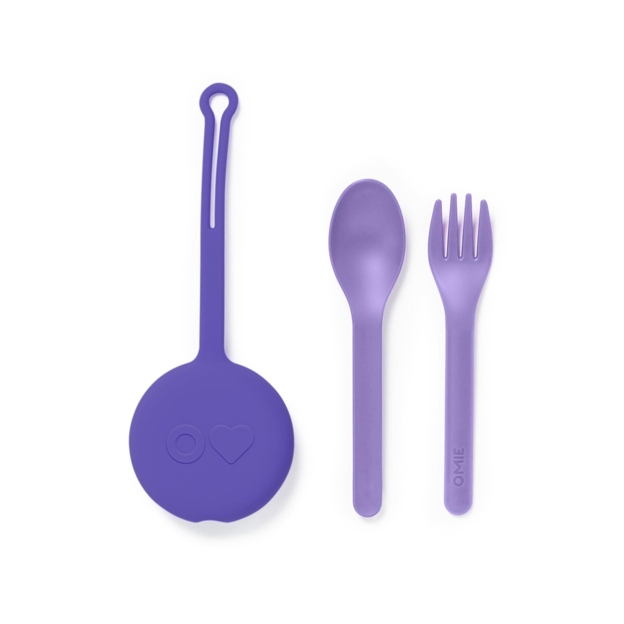 Omie OmieBox Kids Utensils Set with Case - 2 Piece Plastic, Reusable Fork and Spoon Silverware with Pod for Kids (Lilac)