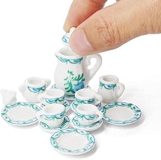Odoria 1/12 Miniature Porcelain Tea Set 15Pcs Dollhouse Decoration Accessories, Green