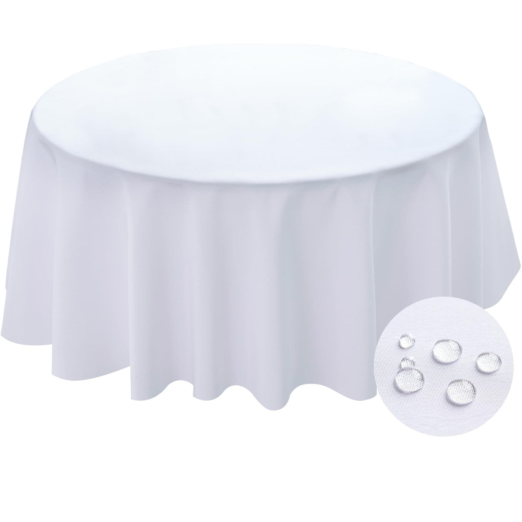BYDOLL Table Cloth Round 60 Inch Tablecloth Fits Max50 Inch Diameter Top,White Washable Outdoor Winkle and Stain Resistant Spillproof Polyester Tablecloths for Round Tables Party Cover