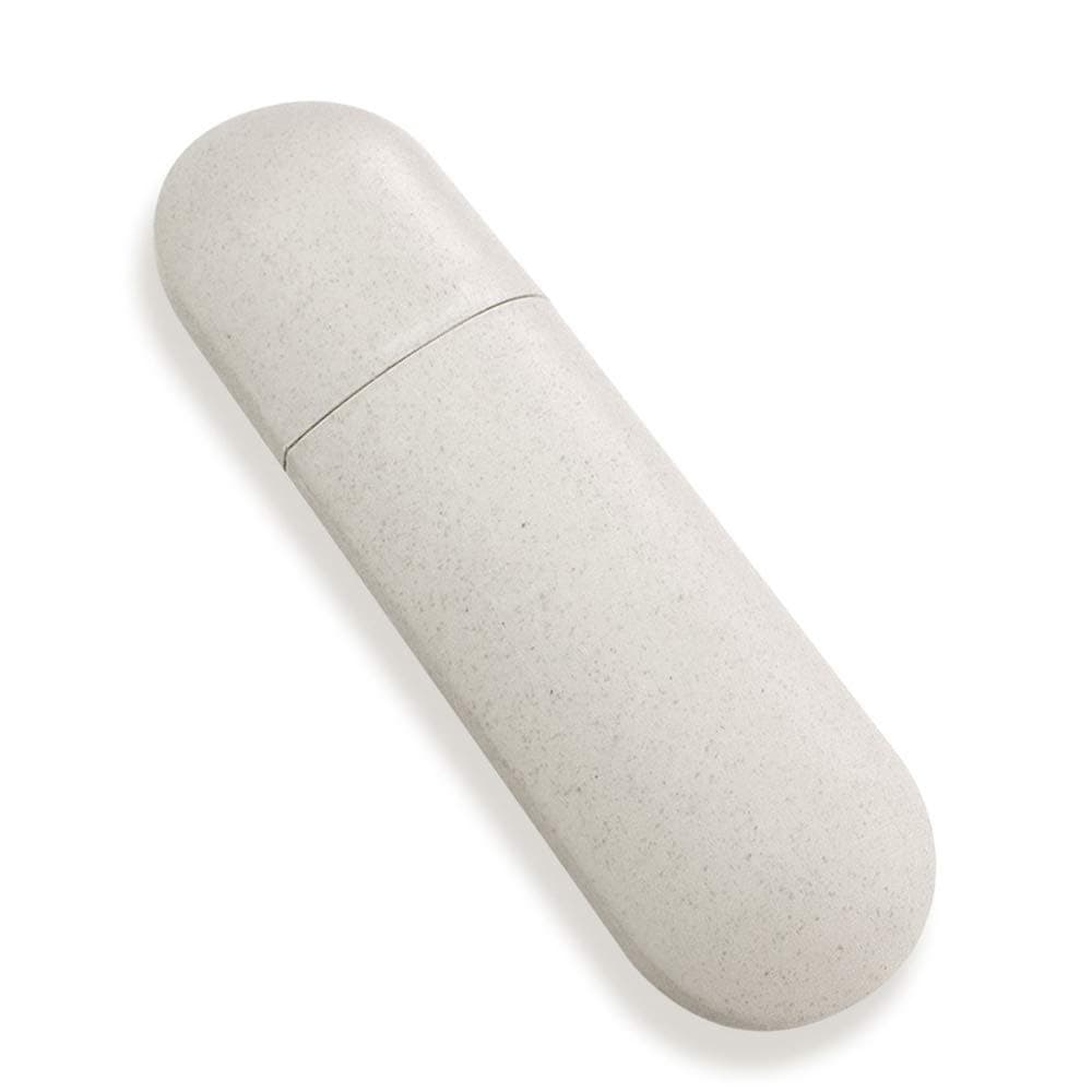 Pejoye Travel Toothbrush Case Eco Friendly Wheat Straw Material Toothpaste Holder No Plastic Toothbrush Cover Protect Case Water Cup for Outdoor Camping Mountaineering and Home Life (Beige)