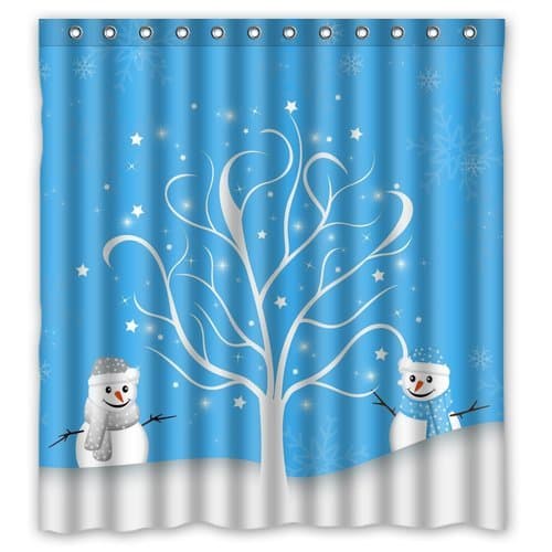Generic Personalized Happy Christmas Snowflake Tree and Snowman for Shower Curtain Bath Curtain 66 x72""