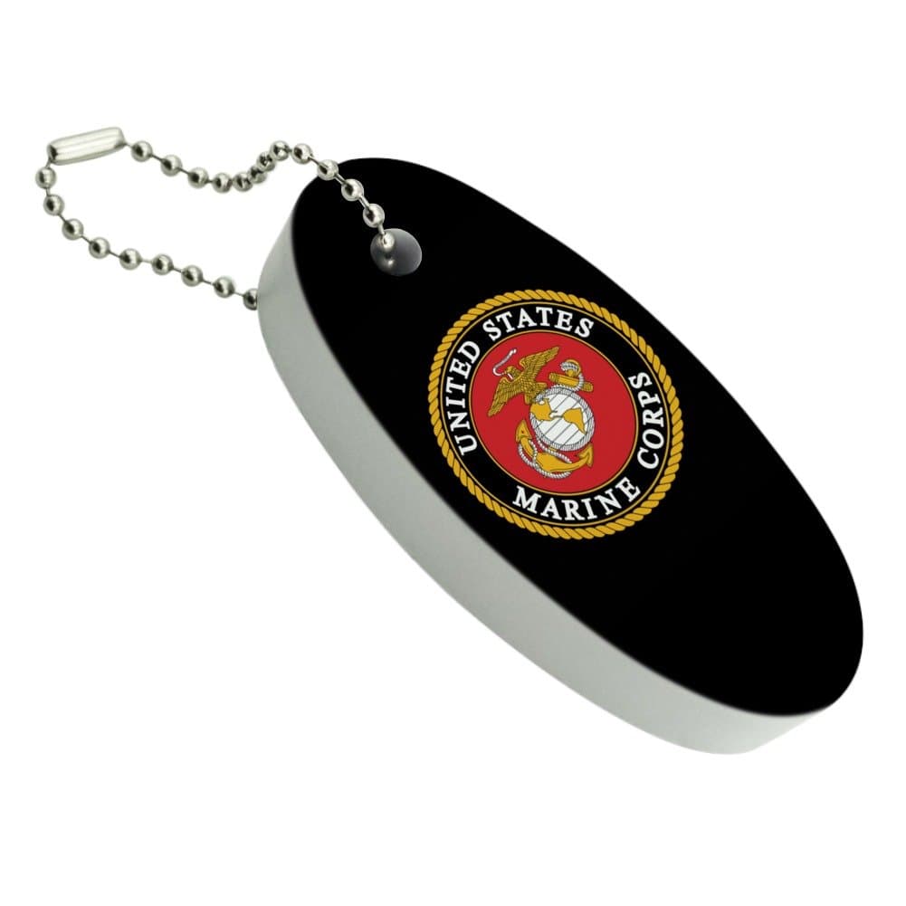 Graphics and More Marines USMC Emblem Black Yellow Red Officially Licensed Floating Keychain Oval Foam Fishing Boat Buoy Key Float