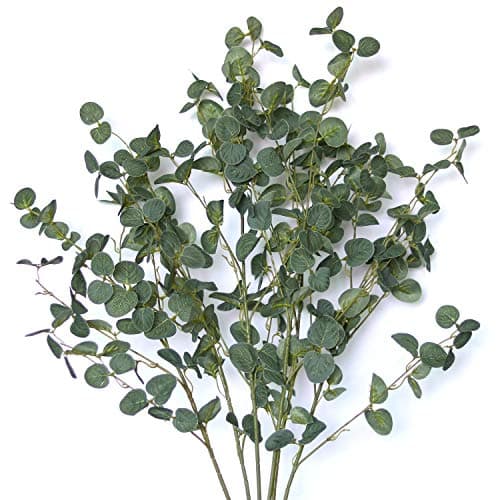 WsCrafts 6Pcs Artificial Silver Dollar Eucalyptus Leaf - 35 Inch Tall Spray Artificial Greenery Stems Plants Eucalyptus Leaves for Home Party Holiday Wedding Decoration