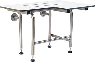 Folding Shower Seat with Legs - Wall Mount Bench for Inside Shower / Bathroom Safety Assist / 304 Stainless Steel / Phenolic Resin / Left / 28" x 21"
