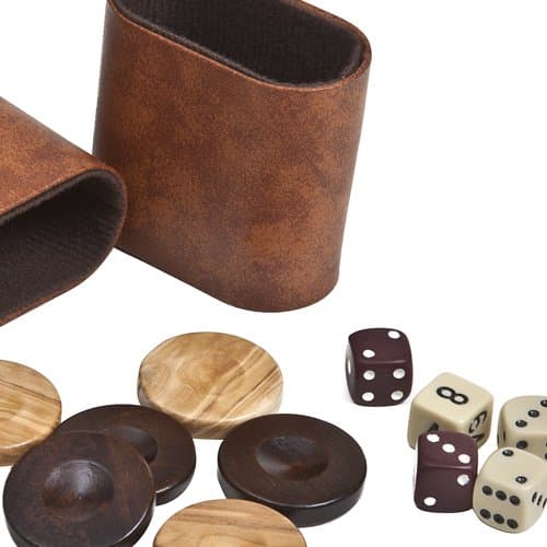 Nikkos Deluxe Olive Wood Backgammon Checkers from Greece, Dice & Two Dice Cups -Brown/Natural Wood 1 7/16"