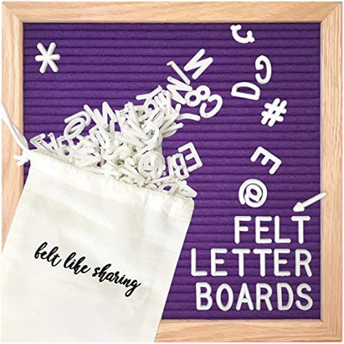 Felt Letter Board, 10x10in Changeable Letter Board with Letters White 300 Piece - Felt Message Board, Oak Frame Wooden Letter Board for Baby Announcements, Milestones, Office Decor (Royal Purple)
