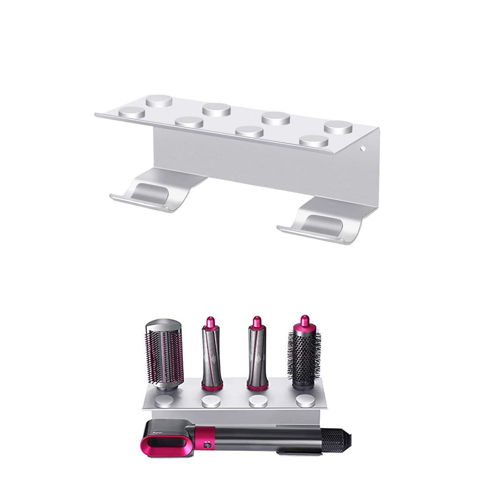 BUBM Hair Curling Wand Holder, Wall Mount Stand Bracket Storage Rack for Dyson Airwrap Styler Hair Curler and 7 Curls Barrels (Silver)