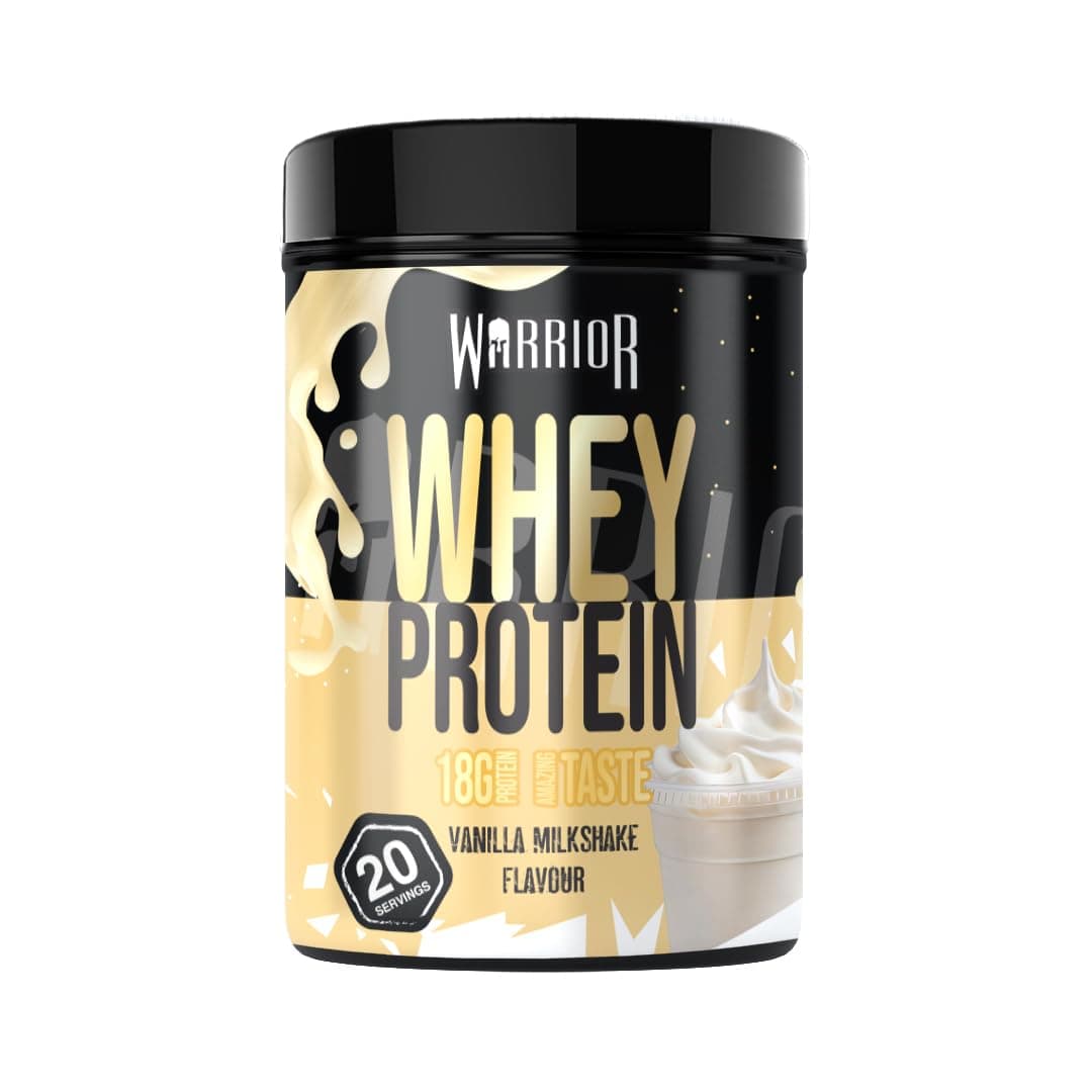 Warrior Whey Protein Powder 500g, 20 Servings – High Protein Shake Supplement for Muscle Growth, Recovery & Weight Loss – Low Sugar, Low Carb, Gluten Free Meal Replacement Shake – Vanilla Milkshake