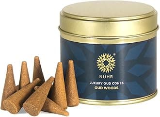 NUHR HOME Incense Cones Oud Woods / 20 Strong Scented Cones/Bakhoor alternative/Lasting Fragrance Aroma Natural Authentic Agarwood for Aromatherapy, Meditation & Stress Relief Refreshing