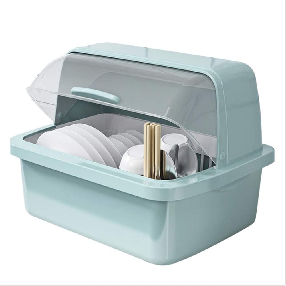 NNDQ Modern Kitchen Flip Dustproof Dish Drying Rack Storage Box, Durable Environmentally Materials Dinnerware Organizer, Space Saving Storage Tray