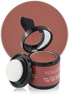 VOLLUCK Root Touch up Powder, Instant Hairline Powder for Thinning Areas and Gray Hair Coverage, Natural and Non-greasy Root Cover up for Women and Men (Red Brown, 0.35 Ounce)