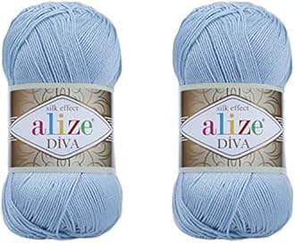 Alize Diva Hand Knitting Yarn - 100% Microfiber Acrylic With Silk Effect - Crochet Art Lace Craft - 2 Skeins, 200gr, 767 Yds (350-Sea Blue)
