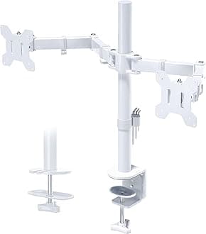 BONTEC Dual Monitor Desk Mount, Full Motion Adjustable White Monitor Stand for 13–27 Inch Screens, Heavy Duty Arms Hold 22 lbs Each, VESA 75x75/100x100, C Clamp and Grommet Base, Cable Management