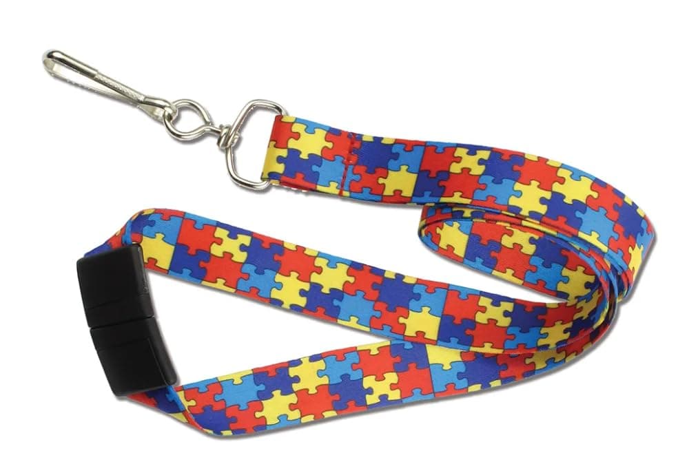 Autism Awareness Safety Lanyard with Puzzle Piece Design – Comfortable and Durable ID & Badge Holder with Breakaway Clasp for Teachers and School