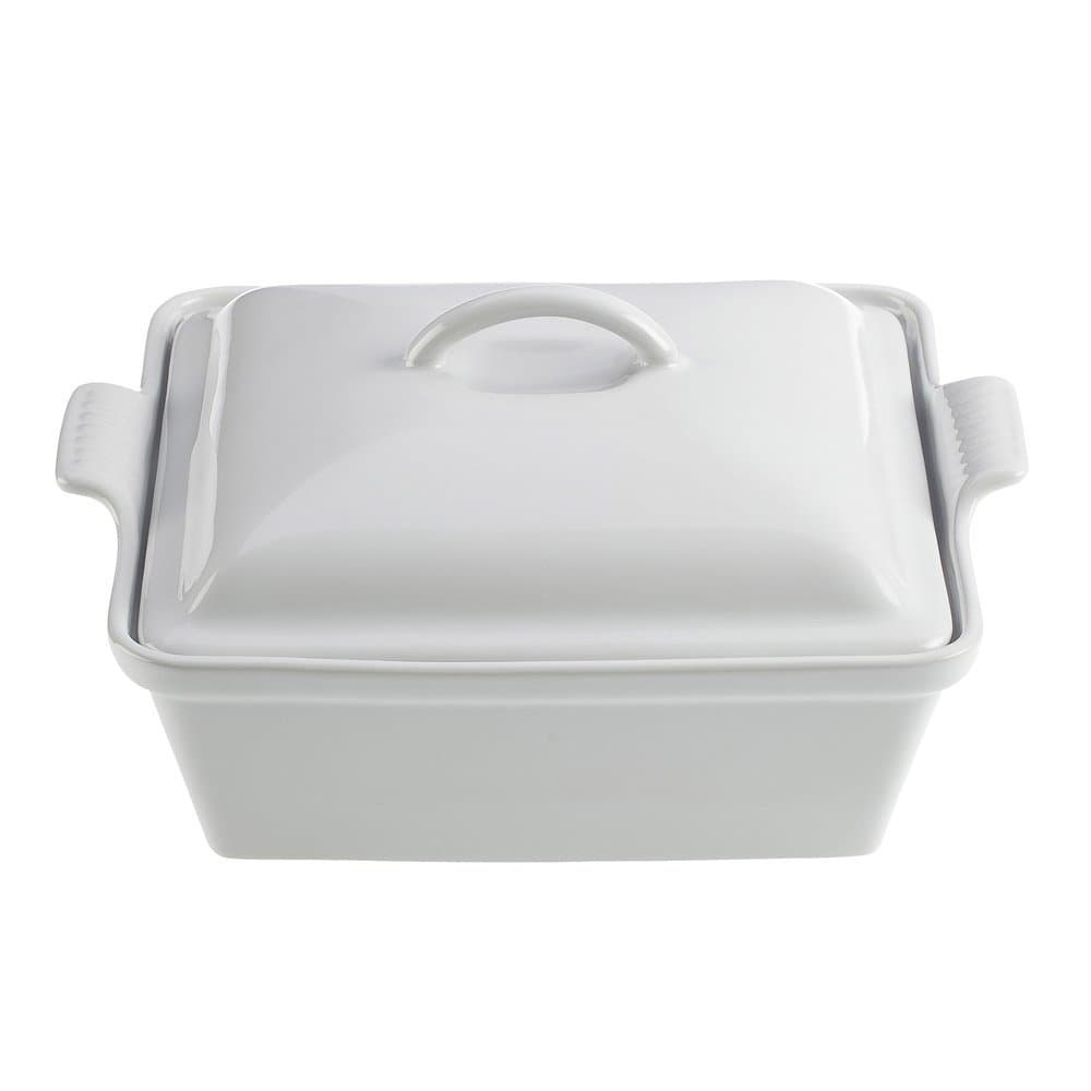 Le Creuset Stoneware Heritage Covered Square Casserole, 2.5 qt. (9"), White