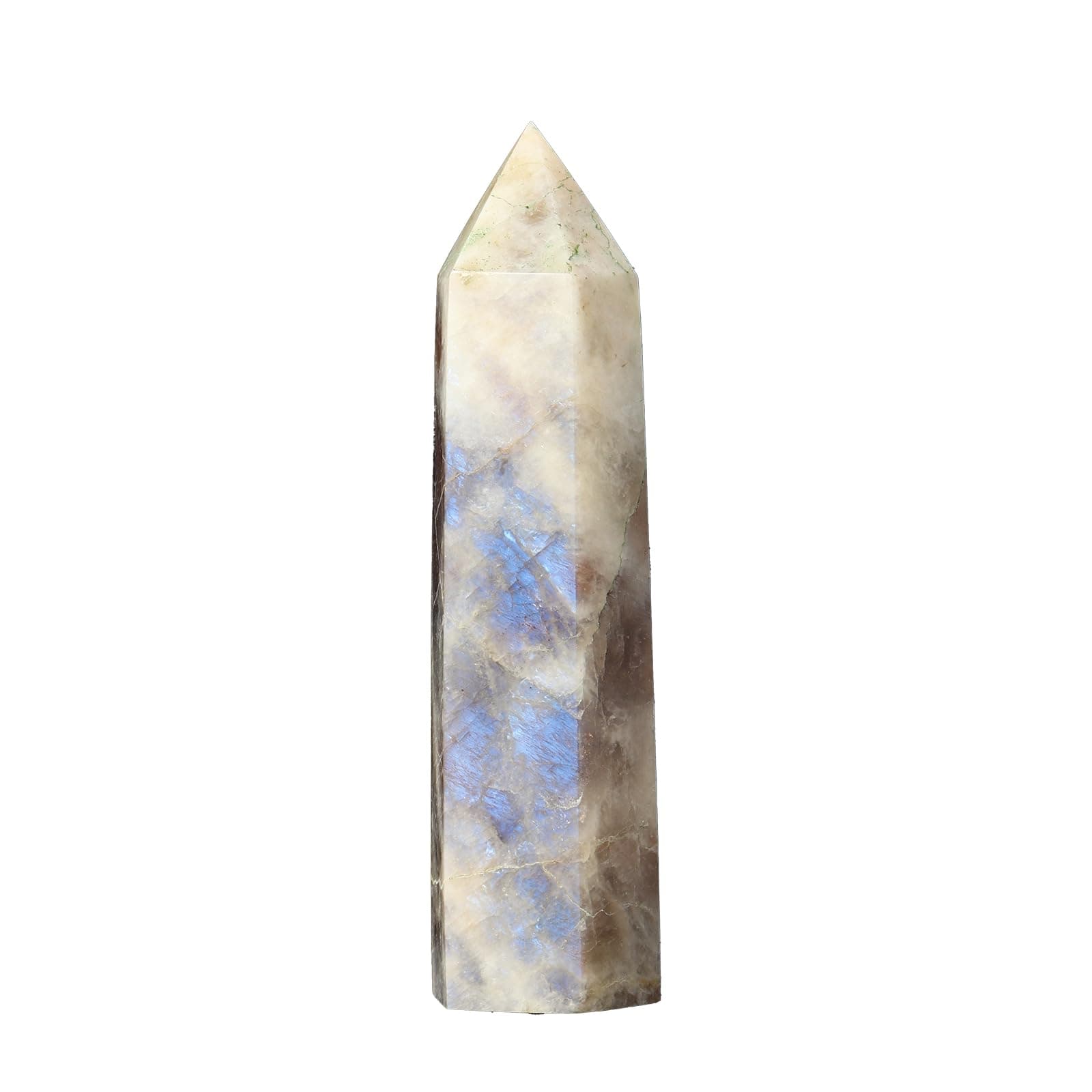 Runyangshi 1PCS Natural Crystal Moonstone Tower 2.75"-3.14" (7-8 cm) 6 Faceted Single Point Prism Healing Crystal Wand for Meditation Reiki Chakra Therapy