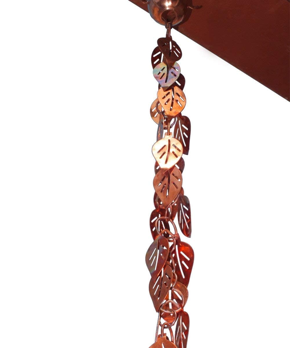 Monarch Pure Copper Cascading Leaves Rain Chain, 8-1/2-Feet Length