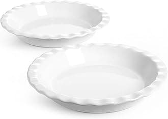 LE TAUCI Ceramic Pie Pans for Baking, 9 Inches Pie Plate for Apple Pie, Round Baking Dish, 36 Ounce Deep Dish Pie Pan, Set of 2, White