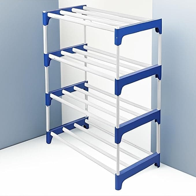 CHALIA 4 Tier Shoe Rack with Shelf, Folding Shoe Rack for Bedroom, Living Room,Entryway, White,Footwear Stand for Home, 4 Layer-Blue