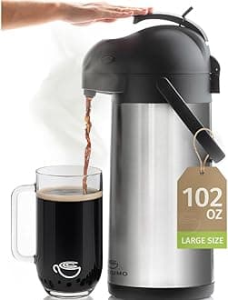 Cresimo Coffee Carafe with Pump - 102oz / 3L Airpot 12 Hours Large Hot Water Carafe, Cocoa Dispenser for Parties - Tea Flask, Insulated Stainless Steel Airpots for Hot Beverage Dispenser -Coffee Pump