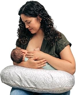 Boppy Nursing Pillow - Firm, Ergonomic U-Shaped Bottle and Breastfeeding Pillow with High Lift for Comfort and Support, Spacious Surface - Cream Retro Squiggles