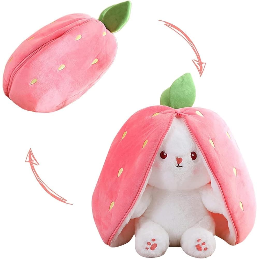Rabbit Plush Toy, Easter Bunny Gifts for Kids, Reversible Rabbit Carrot Strawberry Pillow with Zipper, Bunny Stuffed Animal for Girls Boys Easter and Birthday Gifts - Ideal Fluffy Gift