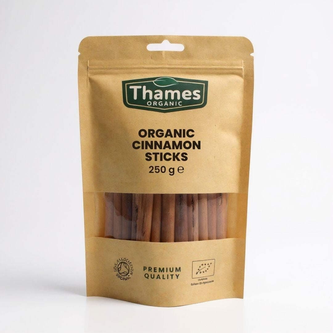 Organic True Ceylon Cinnamon Sticks (Quils) 250g - Ceylon, Non-GMO, No Additives, Preservatives, Raw, Vegan, Sri Lanka - Perfect for Baking, Cooking, Certified Organic - Thames Organic