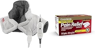 Sunbeam Neck Heating Pad & GoodSense Extra Strength 500mg Acetaminophen Caplets 50 Count Pain Relief Bundle