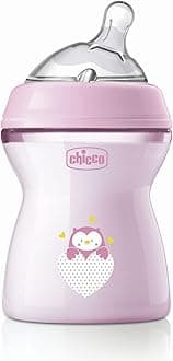Chicco Natural Feeling Feeding Bottle for Babies, 250ml (2+ Months) |Mother Breast Like Teat| Soft Silicon, Anti-Colic Teat | Angled Teat Suitable for Newborns | with Anti-Drip Cap | BPA Free (Pink)