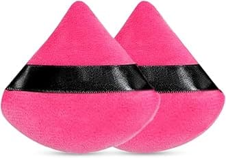 Gleva 2 Pcs Powder Puff Soft Face Makeup Sponge, Loose powder Foundation Blending Sponges Set, Beauty Blender, Contouring, Wedge Triangle Shape Wet & Dry Tool Washable Reusable (Dark Pink)